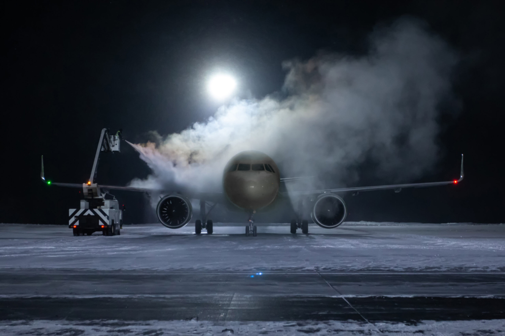 Aircraft de-icing at night
